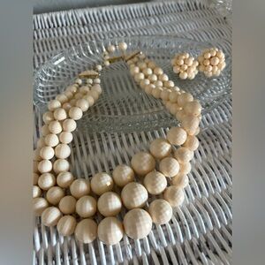 Vtg Cream Germany Bead Necklace w/ Matching Clip on Earrings - Shop to Rescue 🐶